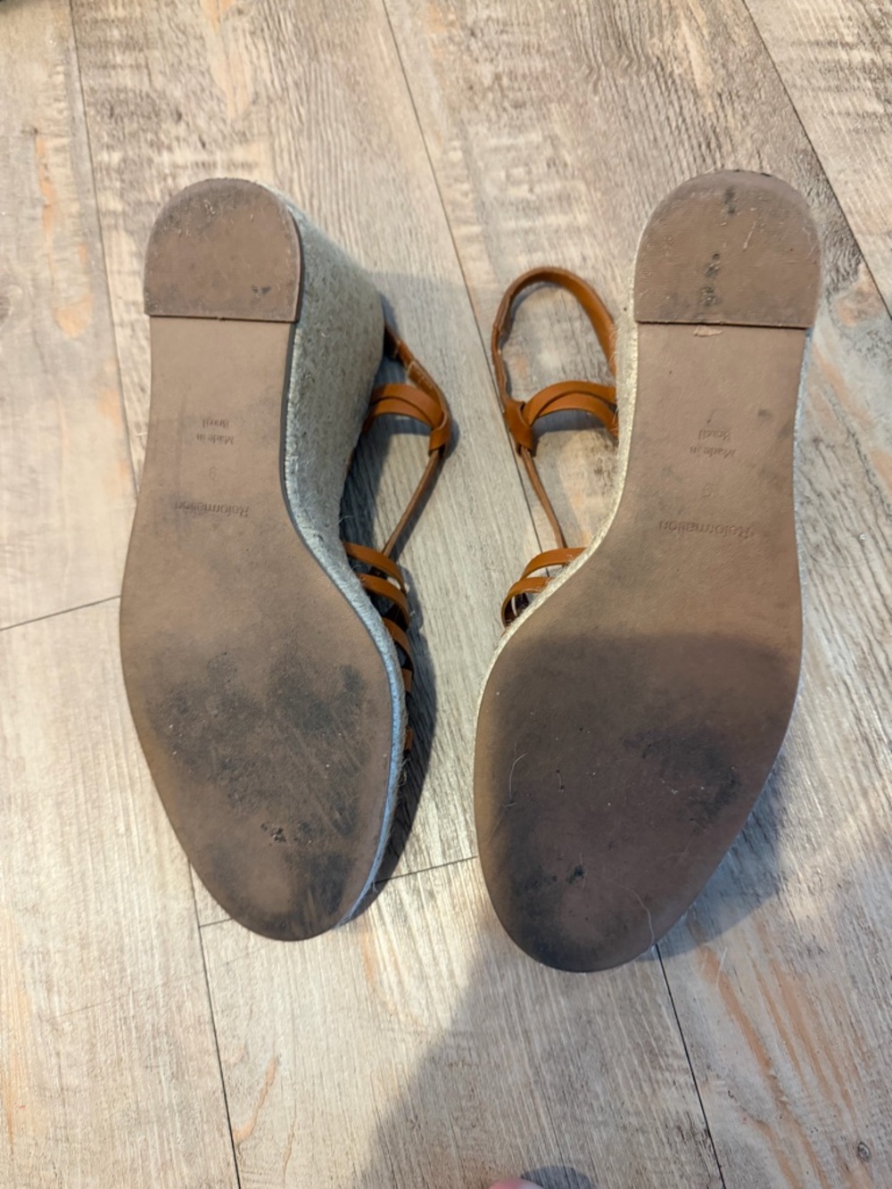 Reformation Cognac Leather Woven Circle Wedge Sandals - Picture 3 of 4